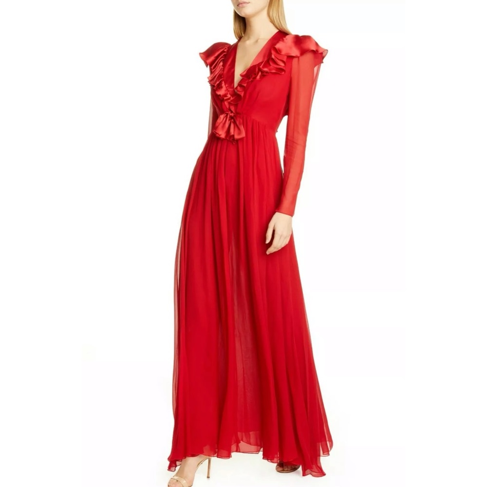 ♥️ GIAMBATTISTA VALLI Ruffle Silk Maxi Gown 38/2 - Picture 4 of 6